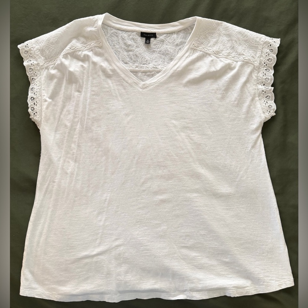 Talbots White Lace Sleeve Short Sleeve Top